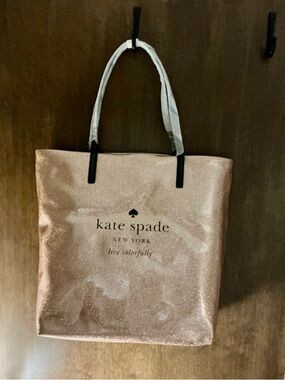 Kate Spade New York Holiday Drive bon shopper Tote Rose Copper Glitter Gold